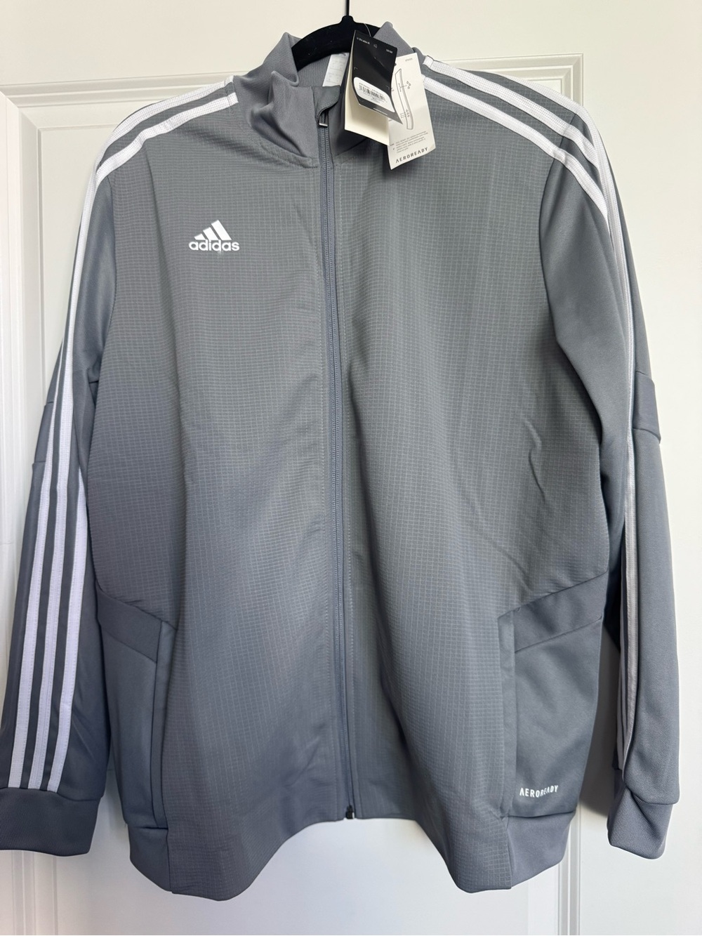 adidas women xl Gray Lightweight Track Jacket with White 3-Stripes